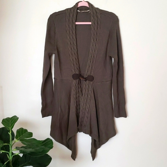 Soft surroundings chunky cardigan toggle closure, olive green, women size Small - Picture 1 of 9